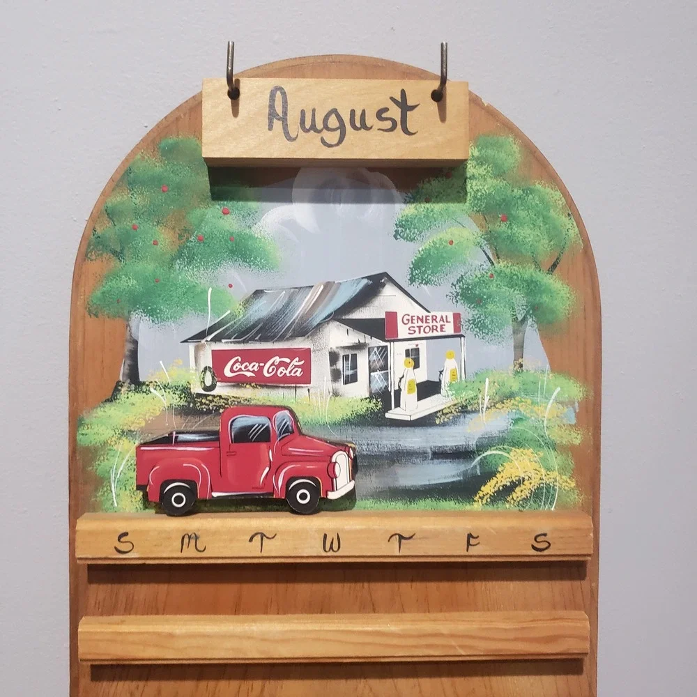 Coca-Cola Perpetual Calendar Wood Wall Decor General Store Red Truck Fair